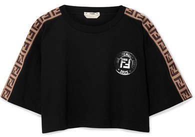 Fendirama Cropped Jacquard-trimmed Cotton-jersey T-shirt - Black