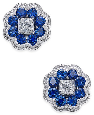 Macy's 14k White Gold Sapphire and Diamond Cluster Stud Earrings