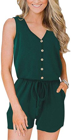 Amazon.com: MILLCHIC Womens Casual Sleeveless Button Down V Neck Solid Short Rompers Jumpsuits JH47-2M20-molv-XL Dark Green: Clothing