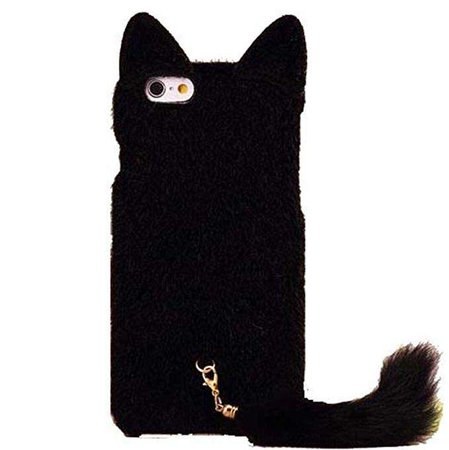 Amazon.com: DierCosy iPhone 6 Case Fashion Cute 3D Cat Shaped Ear Fluffy Plush Fur Soft TPU Case with Soft Tail for iPhone 6 6G 4.7 inch (Black): Cell Phones & Accessories