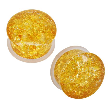PiercingCool Yellow Natural Burst Stone Ear Gauges Single Flared Ear Plugs Stretcher Expander Tunnels [1541652201-287319] - $4.92