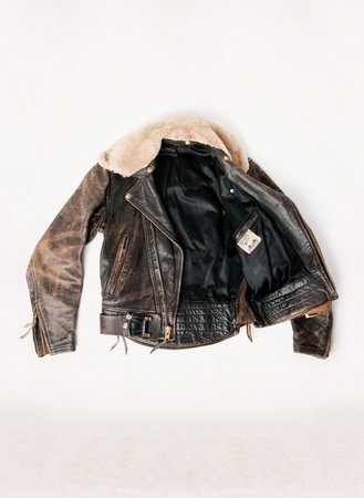 Stained Brown Vintage Bomber Jacket w/ Belt