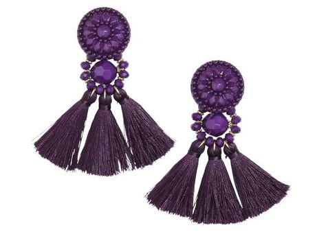 Earrings with tassels Colour: Dark purple Description Earrings with plastic beads and tassels. Length 8.5 cm. Details Composition Pl… | Tassel earrings, Tassel jewelry, Beaded tassel earrings