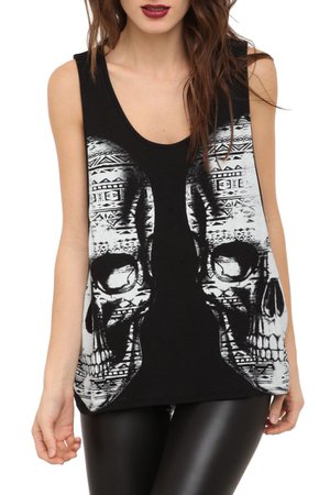 This black tank top features two white skulls screened on the front. | Clothes, Tanktop girl, Fashion