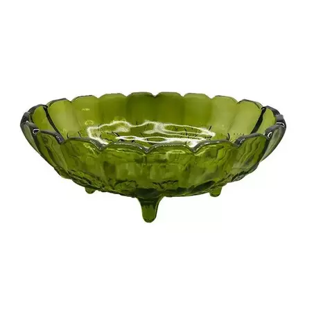 Vintage Oval Green Glass Scalloped Serving Platter or Fruit Bowl at 1stDibs | vintage green glass bowl with scalloped edge, green glass bowl vintage, vintage green glass bowls