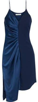 Asymmetric Ruched Satin And Crepe Dress