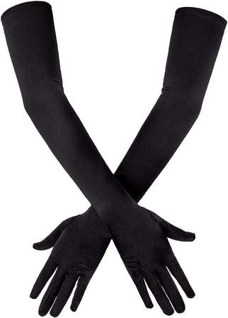 SAVITA Long Black Elbow Satin Gloves 21 inch Stretchy 1920s Opera Gloves Evening Party Dance Gloves for Women