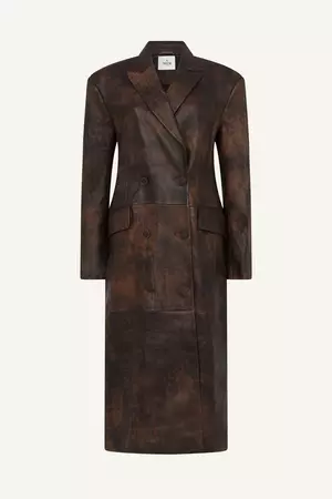 Aggie Distressed Leather Coat – DUCIE