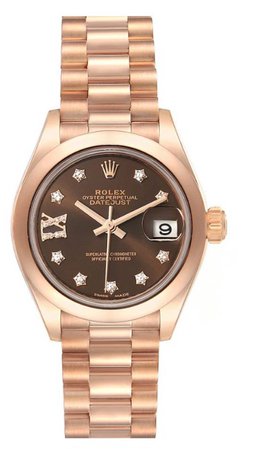 Rolex President 28 Rose Gold Chocolate Dial Ladies Watch