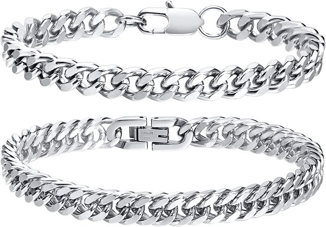 Amazon.com: VNOX Chain Bracelet for Men | Sturdy Stainless Steel Silver 7mm Width Cuban Link Chain Mens Bracelet Gifts for Men Dad Husband Boyfriend: Clothing, Shoes & Jewelry