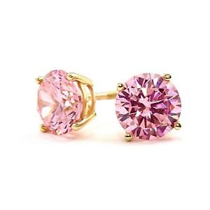 2 Ct Round Pink Diamond Earrings Studs Real 14K Yellow Gold Brilliant Screw Back | eBay