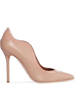 Malone Souliers by Roy Luwolt | Penelope 100 patent-trimmed leather pumps | NET-A-PORTER.COM