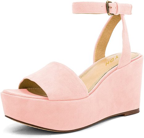 Amazon.com | YDN Women Fashion High Heel Wedge Platform Sandals Ankle Straps Pumps Peep Toe Shoes Pink 14 | Heeled Sandals