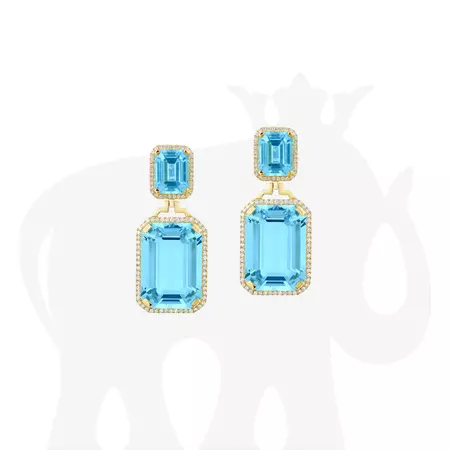 Emerald Cut Blue Topaz Earrings with Diamonds – Goshwara