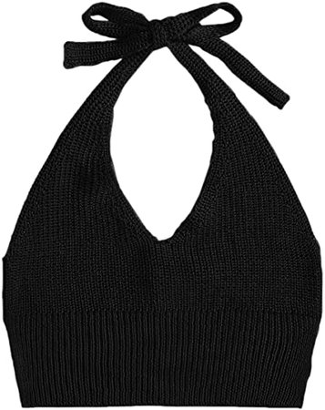 SweatyRocks Women's Halter Backless Sleeveless Knit Crop Cami Tank Top at Amazon Women’s Clothing store