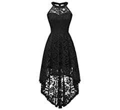 Amazon.com: Dressystar Women's Halter Floral Lace Cocktail Dress Hi-Lo Bridesmaid Party Dress with Sheer Neckline 2028 Navy S: Clothing