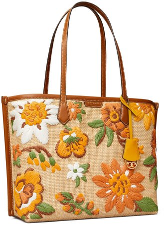 Perry Embroidered Straw Triple-Compartment Tote