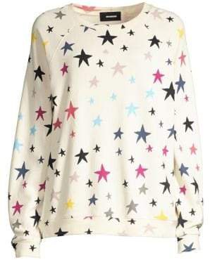 Women's Oversized Raglan Sleeve Multicolor Stars Sweatshirt - Natural - Size XS