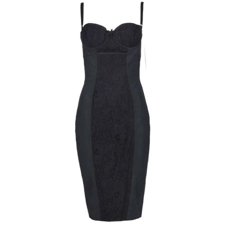 *clipped by @luci-her* Dolce and Gabbana Black Bodycon Bustier Dress w/Lace Insets