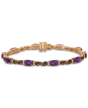 Le Vian 14k Rose Gold Grape Amethyst, Chocolate Diamond, and Vanilla Diamond Tennis Bracelet