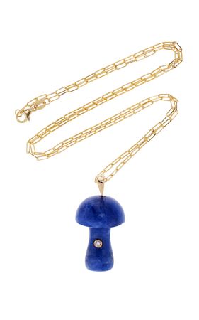 14k Yellow Gold Blue Lapis Moonlight Mushroom 1 Point Diamond Necklace  By Mckenzie Liautaud | Moda Operandi