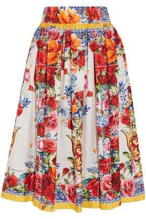 Pleated Floral-print Silk-twill Midi Skirt