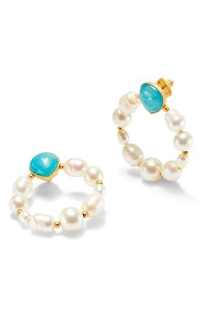kate spade new york freshwater pearl & jade hoop earrings | Nordstrom