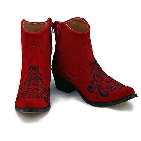 Ankle boot - Vintage Floral design - Red w/Black - AgaveSky