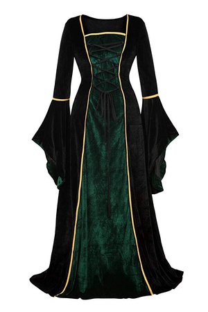 Amazon.com: frawirshau Medieval Dress Renaissance Costume Women Ren Faire Costumes Retro Gown Velvet Dress, Black and Green L: Clothing