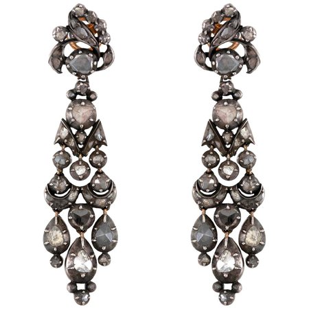 Chandelier Original Georgian 1860's with Rose Cut Diamond Earring For Sale at 1stDibs | black diamond earrings for men