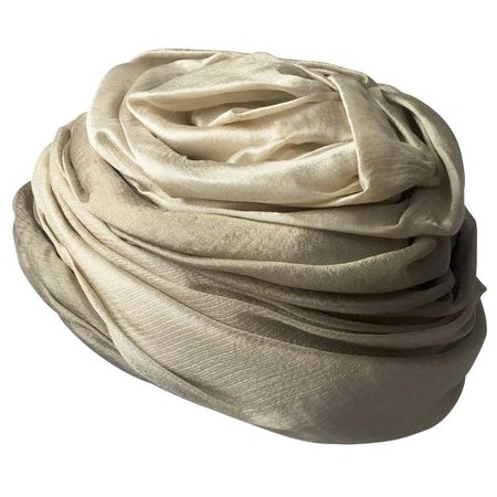 Christian Dior, 1950s Draped and Pleated Silk Ombre Beige Turban Hat