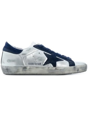 Golden Goose Deluxe Brand metallic silver and blue superstar leather sneakers