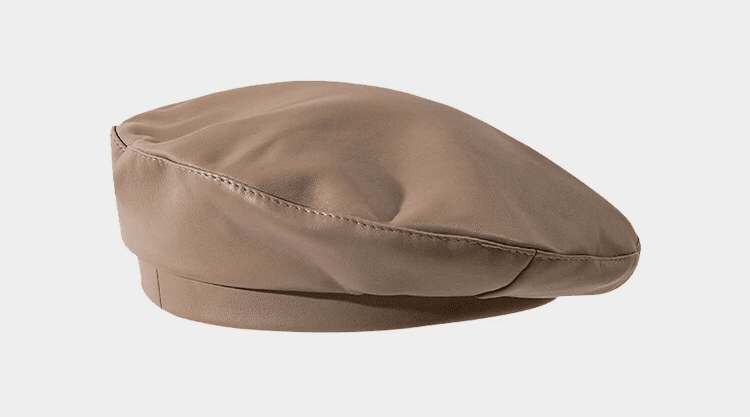 brown faux leather beret