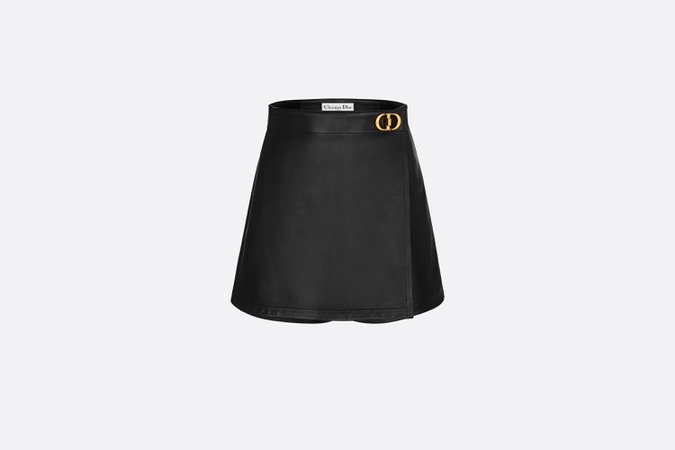 WRAP-FRONT SHORTS WITH 'CD' BUCKLE Black Lambskin