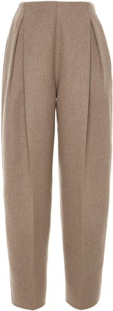 Agnona Pleated Wool-Cashmere Straight-Leg Pants