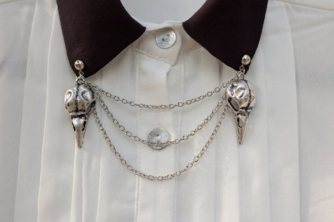 Silver Bird Skull Collar Clip Collar Chain | Etsy