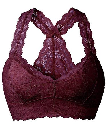 YIANNA Women Floral Lace Bralette Padded Breathable Sexy Racerback Lace Bra at Amazon Women’s Clothing store
