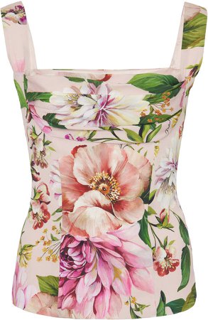 Floral-Print Silk-Blend Bustier Tank Top