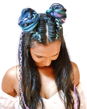 Space Buns with Colored Hair Extensions