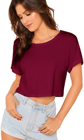 SweatyRocks Women's Casual Round Neck Short Sleeve Soild Basic Crop Top T-Shirt Black X-Small at Amazon Women’s Clothing store