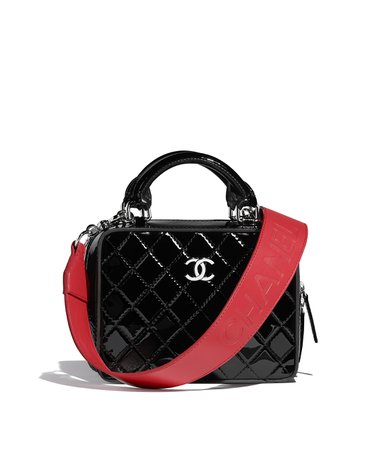 Small Vanity Case, patent calfskin, calfskin & silver-tone metal, black & red - CHANEL