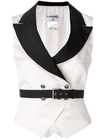 Chanel Vintage Belted Monochrome Waistcoat - Farfetch