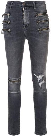 zip-detail distressed skinny jeans