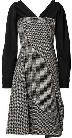 ADEAM - Layered Houndstooth Wool-blend And Cotton-blend Midi Dress - Gray