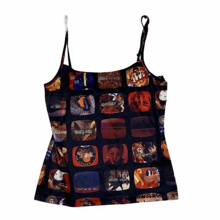 tripp nyc television screen graphic mesh tank top