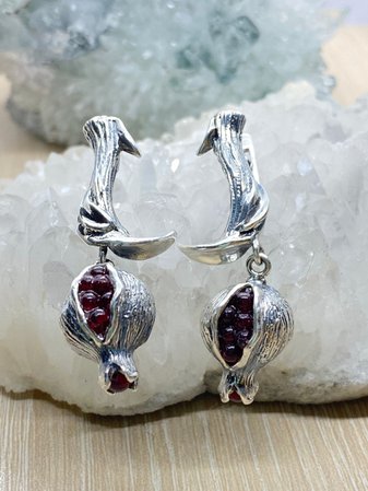 Armenian Pomegranate Silver Earrings Persephone Red Garnet