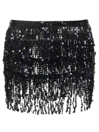 black sequined fringe skirt