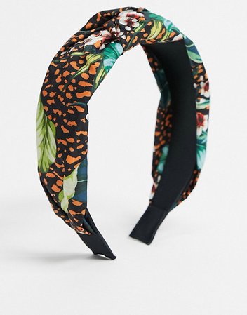 ASOS DESIGN knot headband in animal and tropical leaf print | ASOS