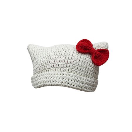 crocheted bow cat beanie