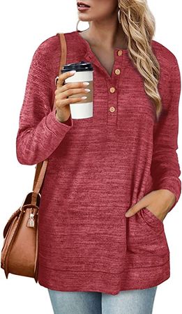 NIASHOT Womens Sweatshirt Lightweight Sweaters Button Down Henley Shirts Tunic Tops at Amazon Women’s Clothing store